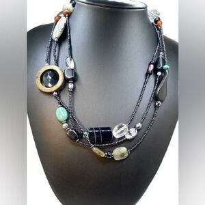 Silpada Silver Hematite Turquoise Obsidian Bronzite Boho Necklace N1967